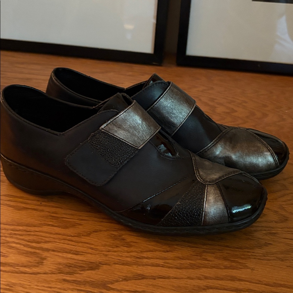 NYOT, Rieker Black Patent Leather Slip-On Loafers